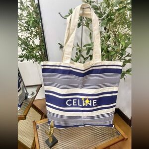 GWP Celine Navy Blue and White Striped Tote Bag